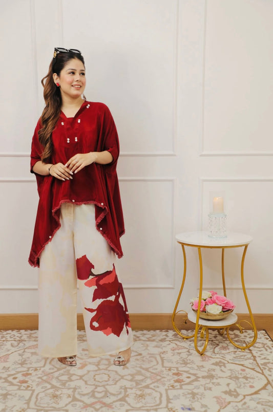 Red crape Co-ord Set