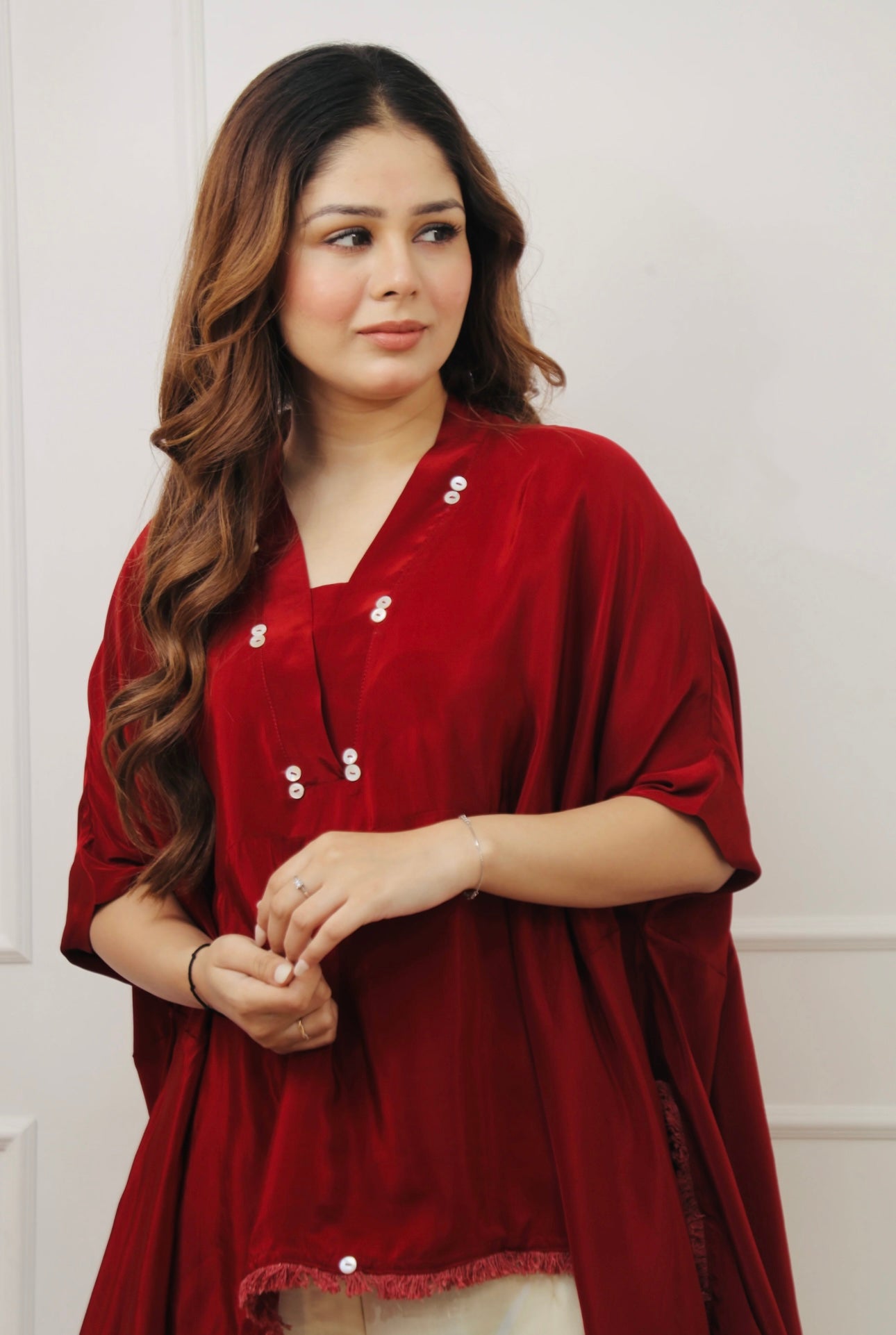Red crape Co-ord Set
