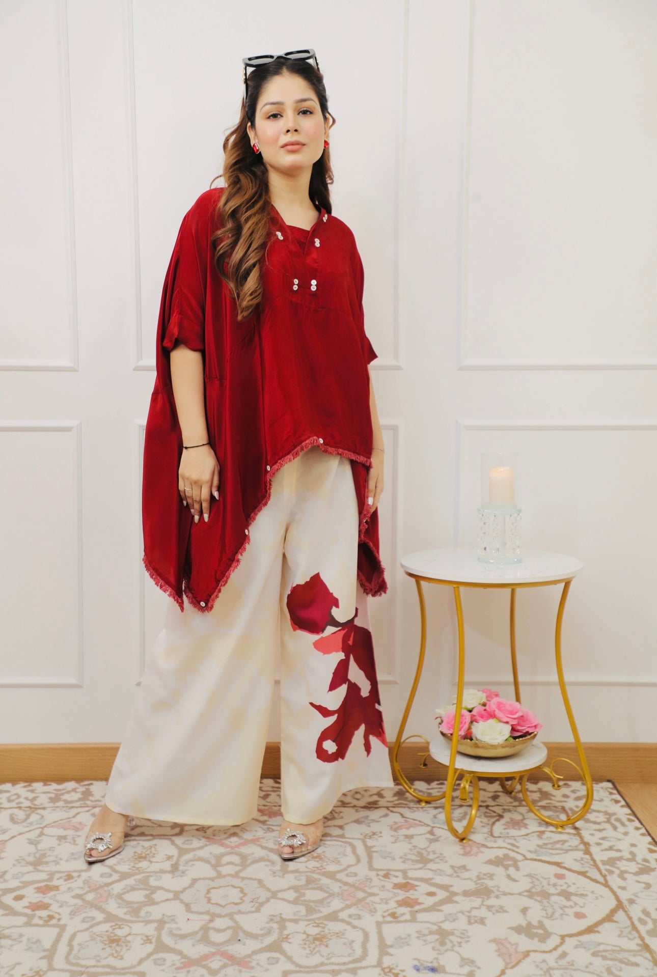 Red crape Co-ord Set