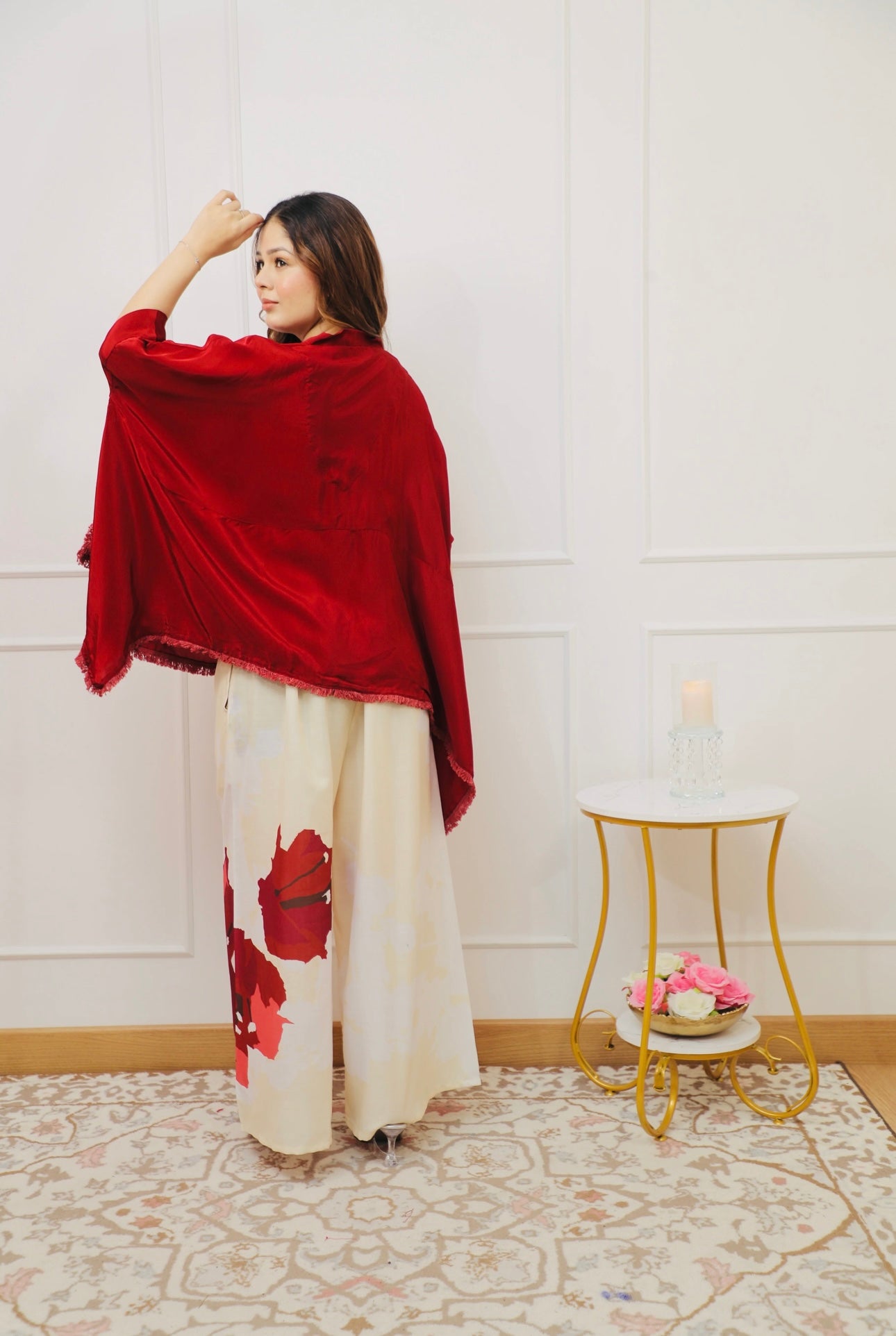 Red crape Co-ord Set