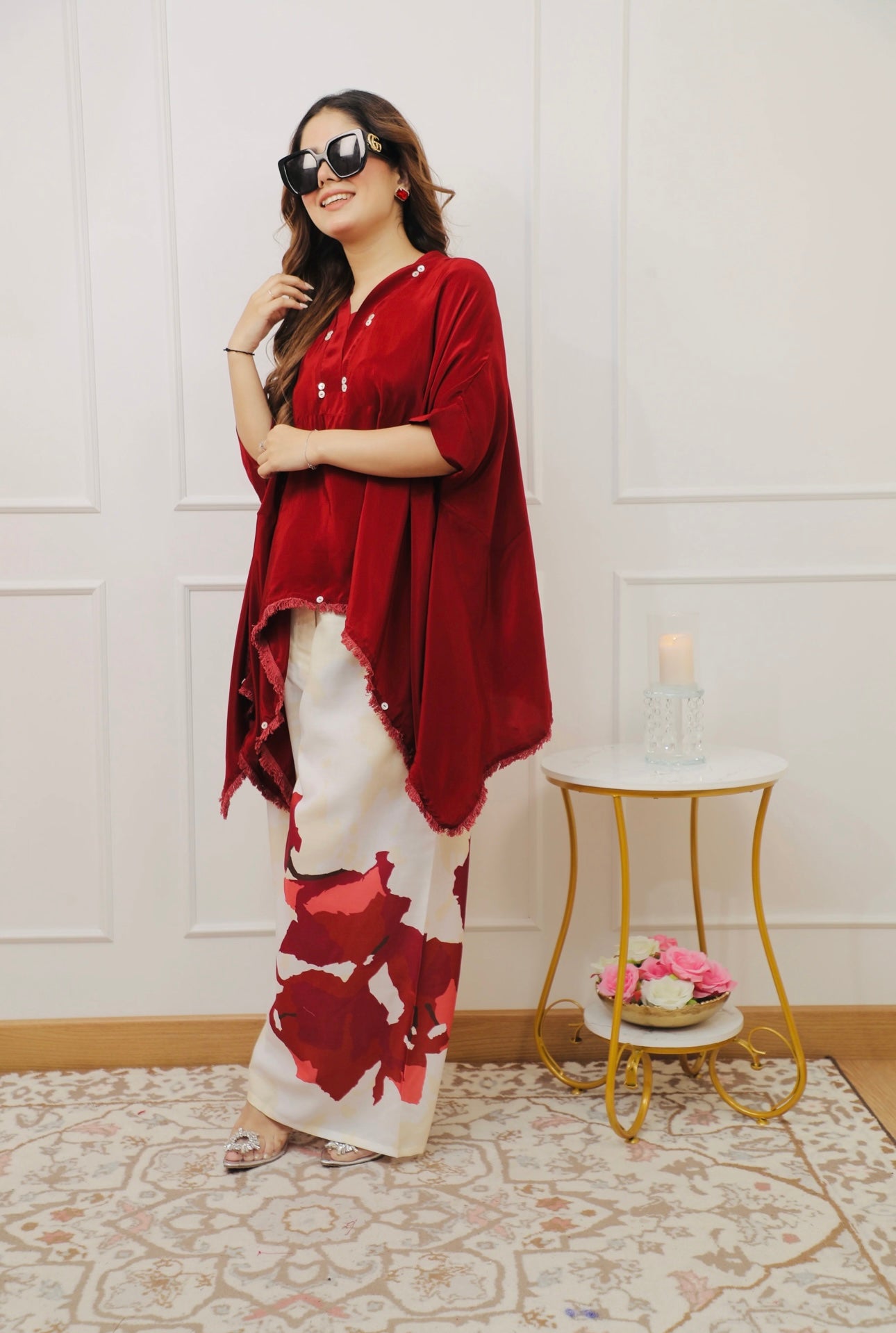 Red crape Co-ord Set