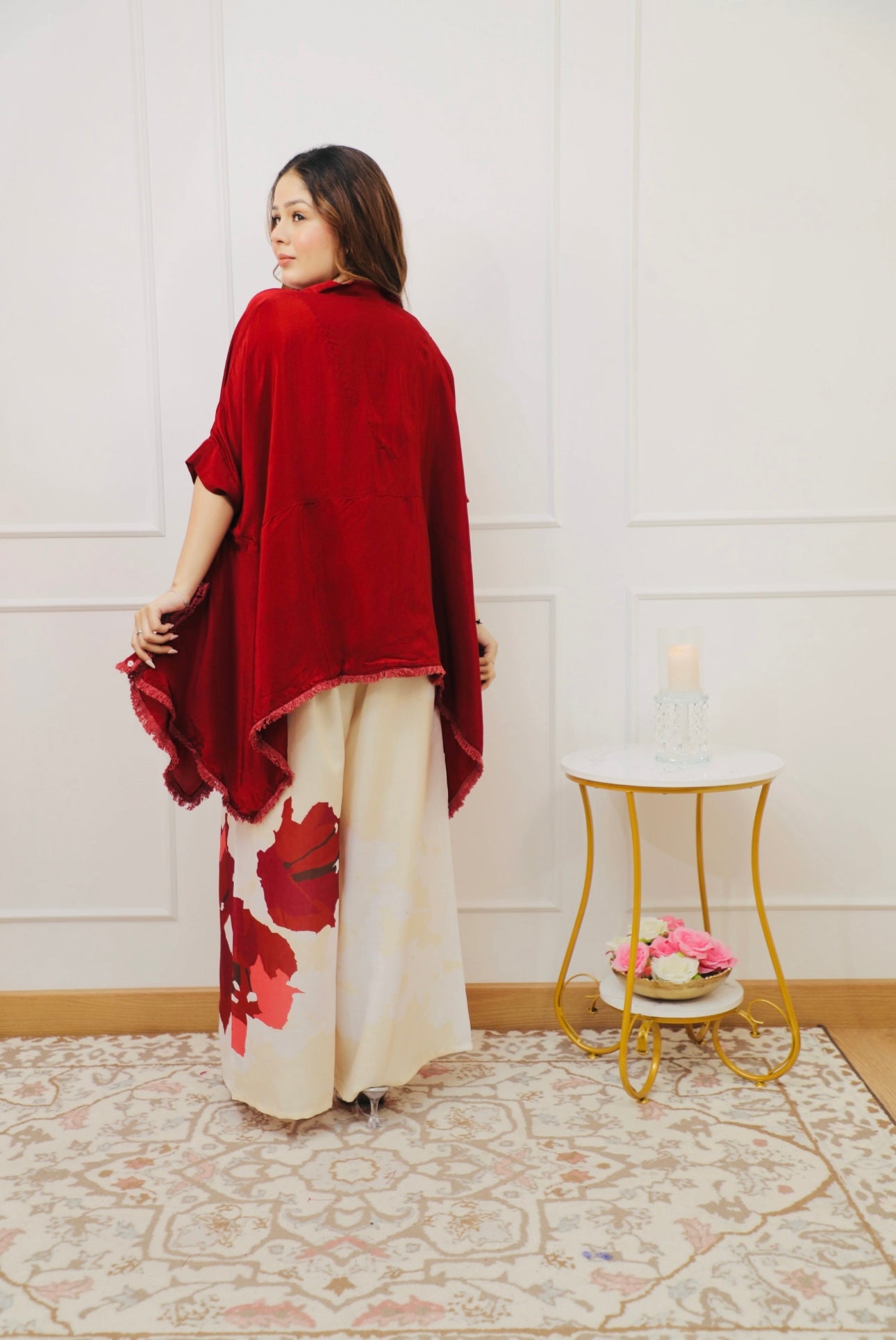 Red crape Co-ord Set
