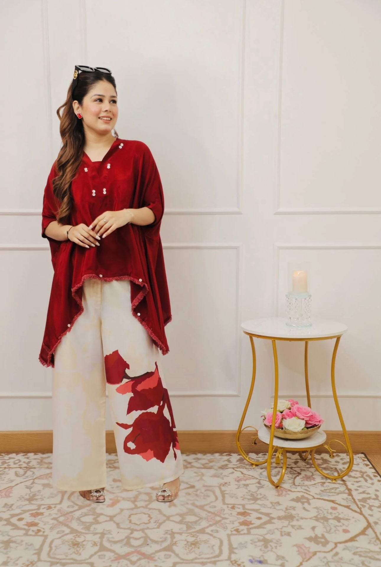 Red crape Co-ord Set